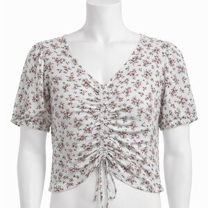 Lavish White Tie Front Blouse Relaxed Fit Scrunch to Crop Y2K Vibes 90s Baby